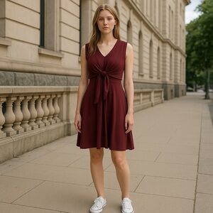 All Saints Jayda Jersey Dress Burgundy Size Small Tie Front V Neck Sleeveless
